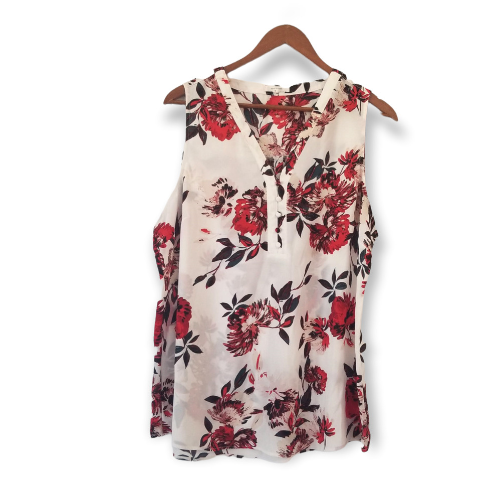 Maurices Floral Print Top, Button Front V Neck - Size 0